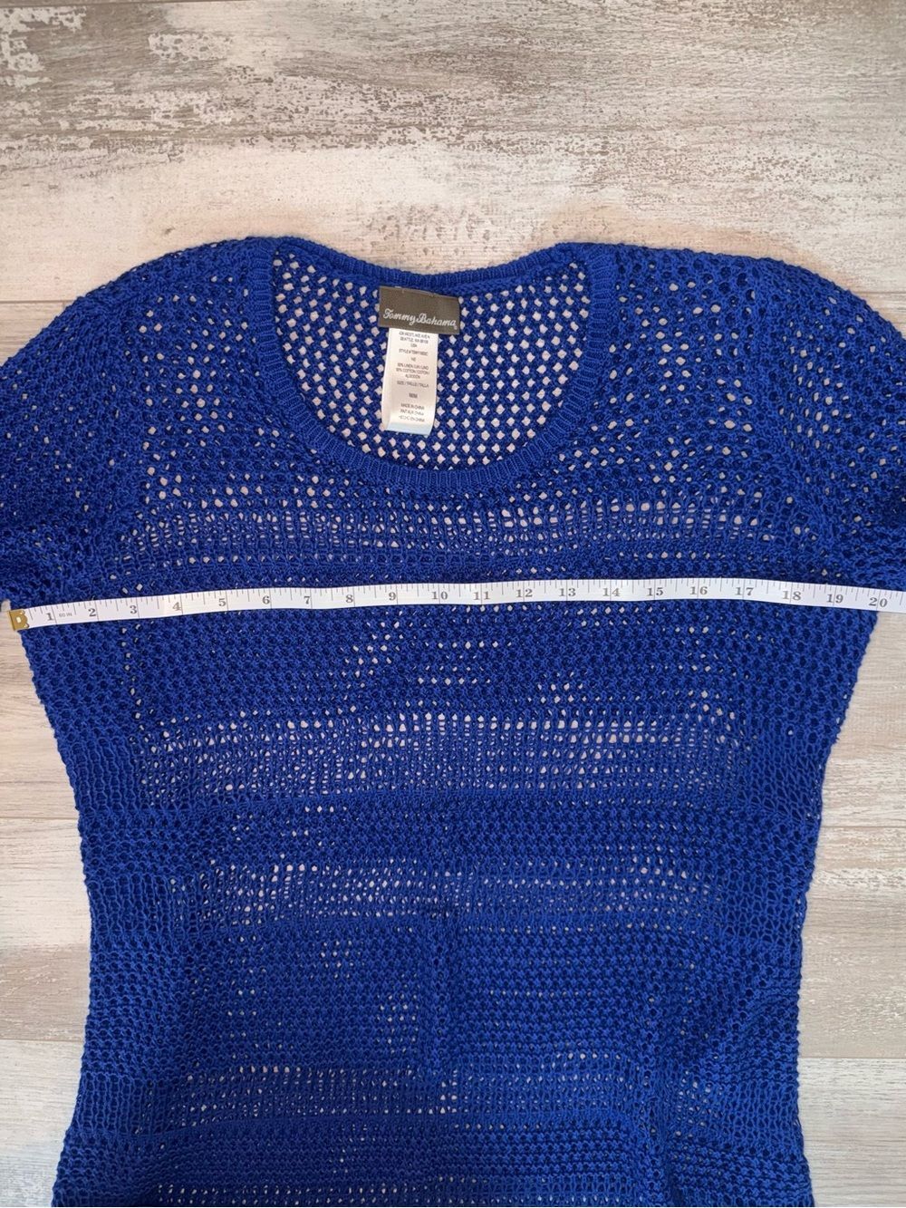 Tommy Bahama Blue Crochet Knit Swim Cover Up Tunic Cotton Linen Beach Sweater - Picture 8 of 9